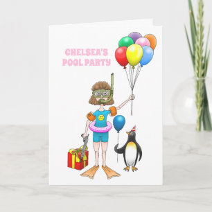 The Girl and the Penguin's Pool Party Invitation