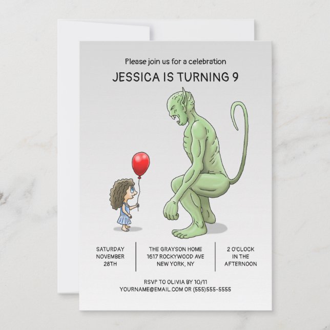 The Girl and Troll Birthday Invitation (Front)