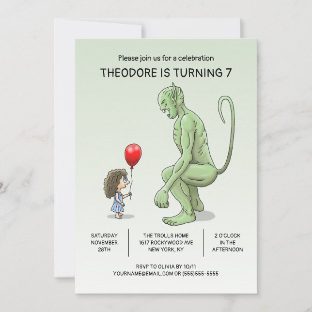The Girl and Troll Birthday Invitation (Front)