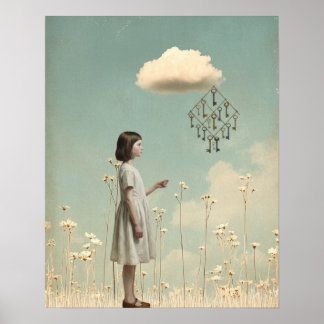 The Girl & Her Key Kite | Surreal Storybook Poster