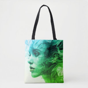 The Girl In the Smokey Swirls on Reusable Tote Bag
