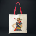 The Girl Who Stole Aeroplanes Tote Bag<br><div class="desc">Artist:Coby Whitmore | Girl in front of aeroplane with blue jumpsuit and red bandanna</div>