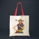 The Girl Who Stole Aeroplanes Tote Bag<br><div class="desc">Artist:Coby Whitmore | Girl in front of aeroplane with blue jumpsuit and red bandanna</div>