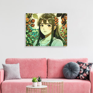 The girl with cherry fruits - Modern illustration  Canvas Print