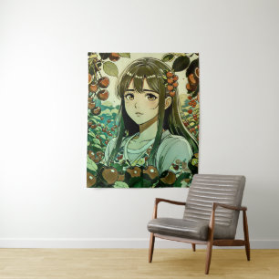 The girl with cherry fruits - Modern illustration  Tapestry