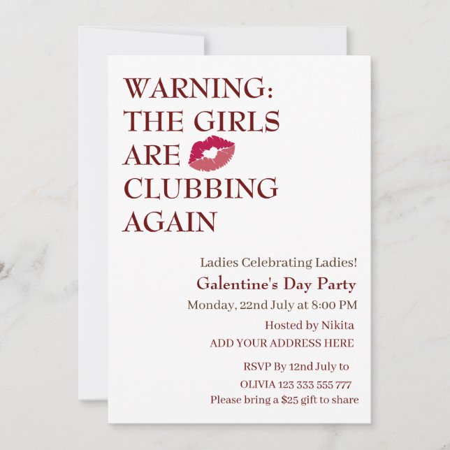 THE GIRLS ARE CLUBBING AGAIN Galentine's Day Invitation (Front)