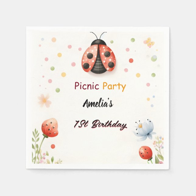 The Girls Love Bug Picnic Polka Dot 1st Birthday  Napkin (Front)