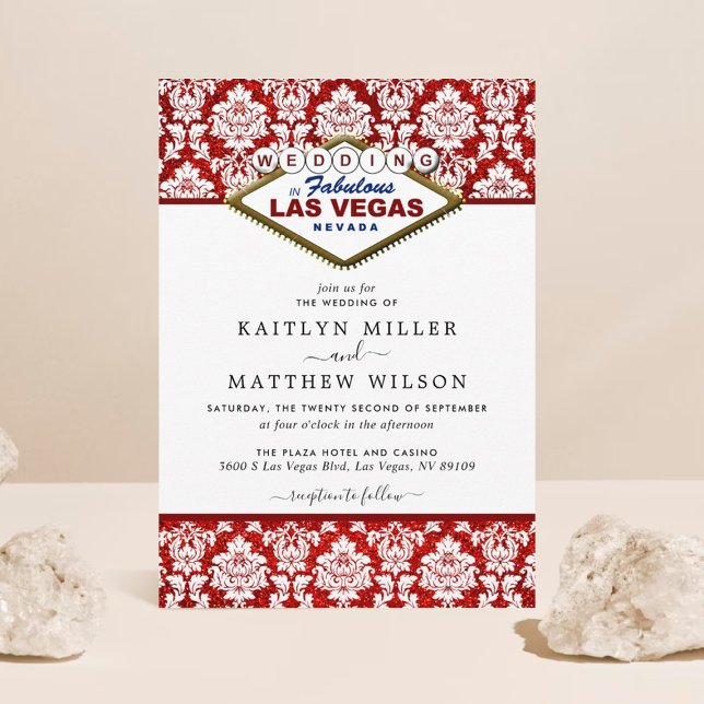 The Glitter Damask Las Vegas Wedding Collection Invitation (Creator Uploaded)