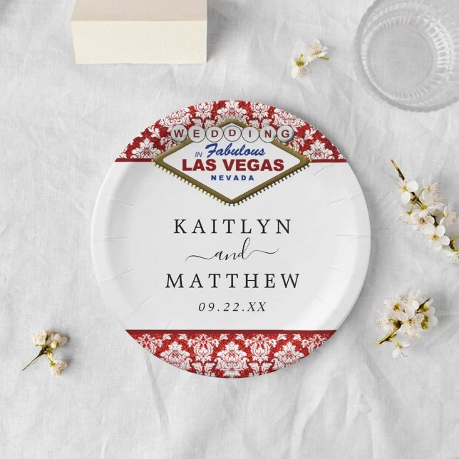 The Glitter Damask Las Vegas Wedding Collection Paper Plate (Creator Uploaded)