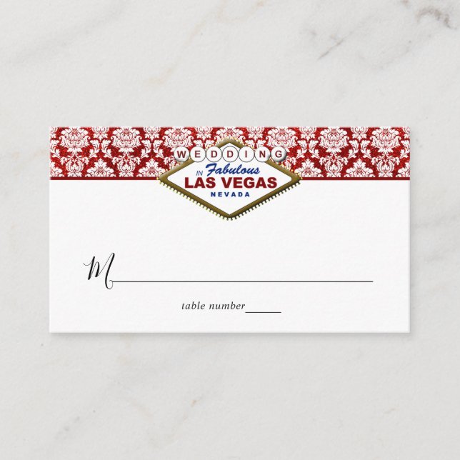The Glitter Damask Las Vegas Wedding Collection Place Card (Front)