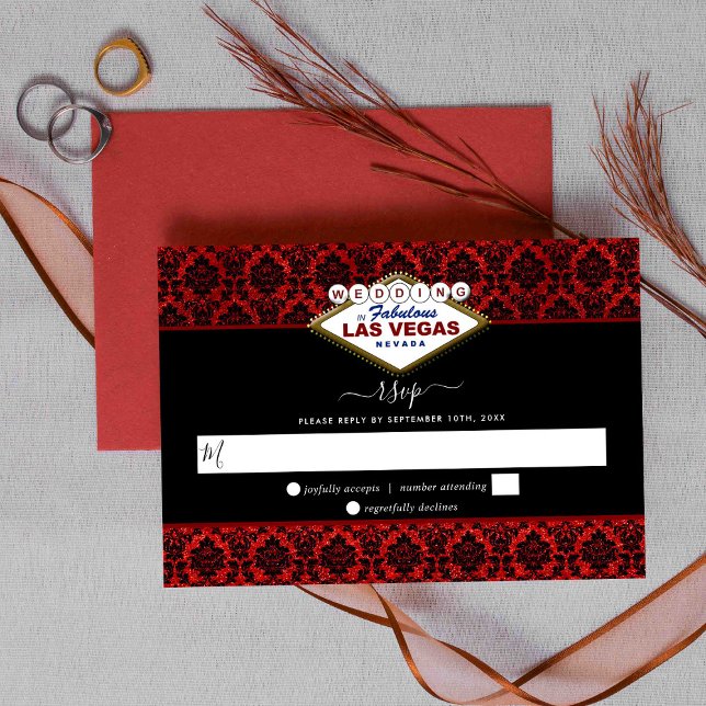 The Glitter Damask Las Vegas Wedding Collection RSVP Card (Creator Uploaded)