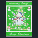 The Glittery Christmas Snowman - Tablecloth<br><div class="desc">This design features a white and blue snowflake, a golden tree, coloured snowflakes and lots of snowmen dressed for a cold Christmas season. A glitter was added to this design. A green backround was added along with a white border. Merry christmas was added to this design. This table cover comes...</div>