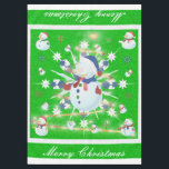 The Glittery Christmas Snowman - Tablecloth<br><div class="desc">This design features a white and blue snowflake, a golden tree, coloured snowflakes and lots of snowmen dressed for a cold Christmas season. A glitter was added to this design. A green backround was added along with a white border. Merry christmas was added to this design. This table cover comes...</div>