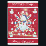 The Glittery Christmas Snowman - Tablecloth<br><div class="desc">This design features a white and blue snowflake, a golden tree, coloured snowflakes and lots of snowmen dressed for a cold Christmas season. A glitter was added to this design. A red backround was added along with a white border. Merry christmas was added to this design. This table cover comes...</div>