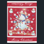 The Glittery Christmas Snowman - Tablecloth<br><div class="desc">This design features a white and blue snowflake, a golden tree, coloured snowflakes and lots of snowmen dressed for a cold Christmas season. A glitter was added to this design. A red backround was added along with a white border. Merry christmas was added to this design. This table cover comes...</div>