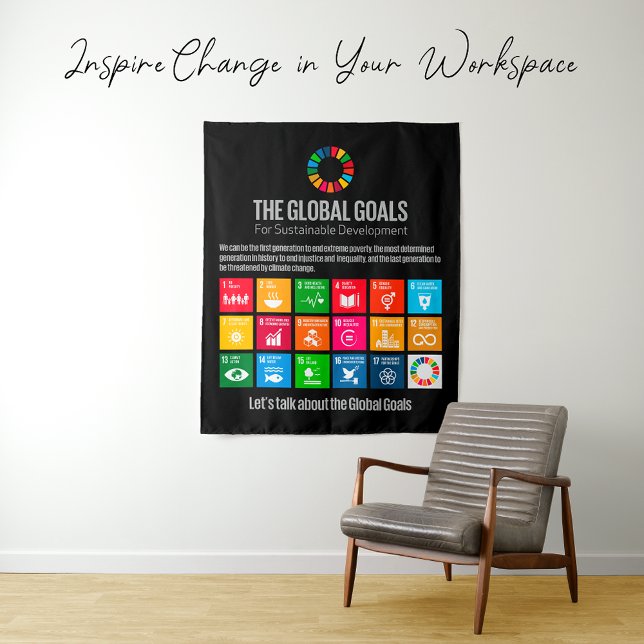 The Global Goals UN SDG 2030 Tapestry (Zazzle_The_Global_Goals_SDG_2030 poster Tapestry green planet sustainability renewable energy)