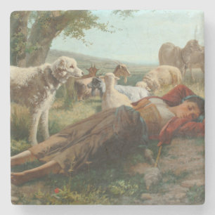 The Goatherder Girl's Siesta (by Carlo Ademollo) Stone Coaster