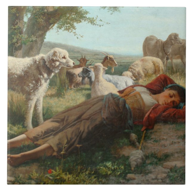 The Goatherder Girl's Siesta (by Carlo Ademollo) Tile (Front)