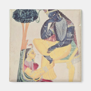 The God Krishna with his mortal love, Radha Magnet