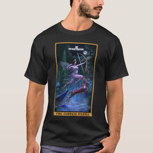 The Goddess Diana in The High Priestess Tarot Card T-Shirt (Front)
