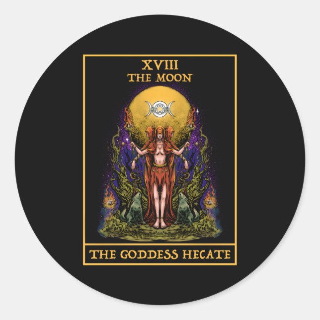 The Goddess Hecate Tarot Card Triple Moon Witch Wi Classic Round Sticker (Front)