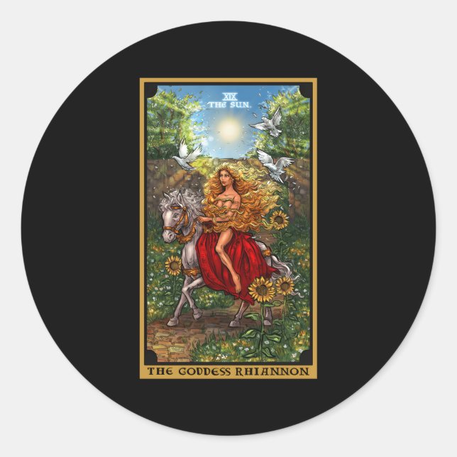 The Goddess Rhiannon The Sun Tarot Card Celtic Pag Classic Round Sticker (Front)