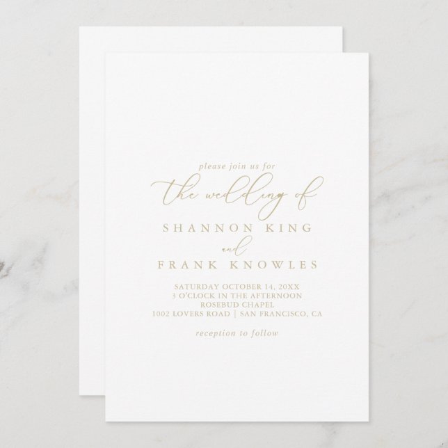 The Gold Classy Chic Minimalist Wedding of  Invitation (Front/Back)