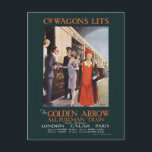 The Golden Arrow Vintage Poster 1925 Postcard<br><div class="desc">Vintage travel poster from France. The Golden Arrow all Pullman train. Published in 1925. Please note that our posters are high quality reproductions based on professional, very high resolution scans off the originals. Our manual retouching process does not involve the use of filters that remove any original details or texture...</div>