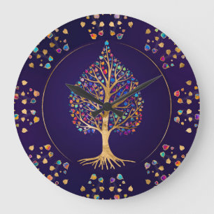 The Golden Bodhi tree - colorful leaves Large Clock