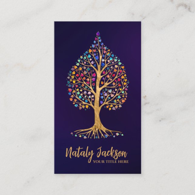 The Golden Bodhi tree - colourful leaves Business Card (Front)