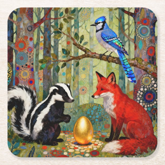 “The Golden Dilemma” Square Paper Coaster (Front)