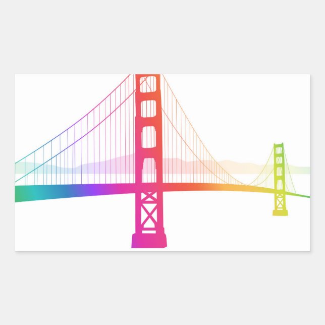 The Golden Gate Bridge | Rainbow Style Rectangular Sticker (Front)
