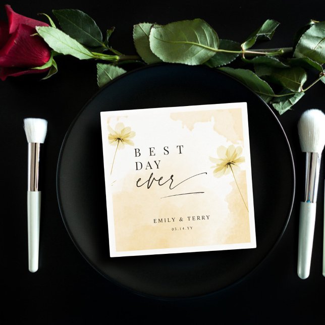 The Golden Hour Grace Floral Best Day Ever Wedding Napkin (Creator Uploaded)