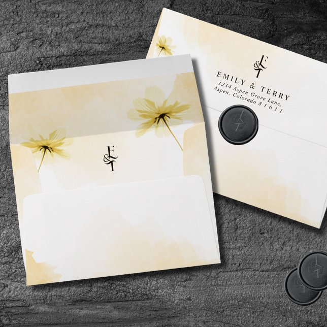 The Golden Hour Grace Floral & Monogram Wedding  Envelope (Creator Uploaded)