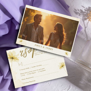 The Golden Hour Grace & Floral Photo Wedding RSVP Card