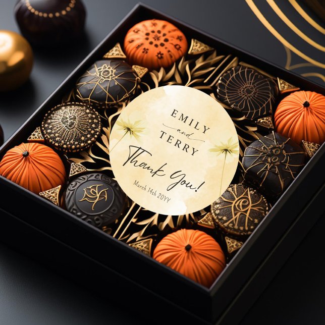 The Golden Hour Grace & Floral Wedding Thank You Classic Round Sticker (Creator Uploaded)