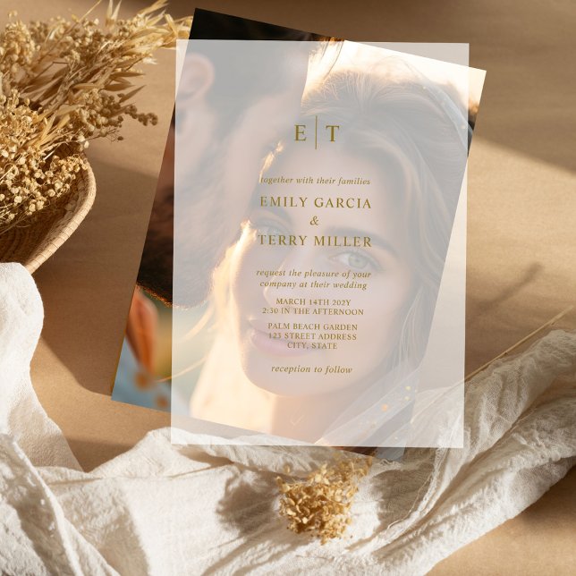 The Golden Hour Grace Modern Monogram Wedding Vellum Invitations (Creator Uploaded)