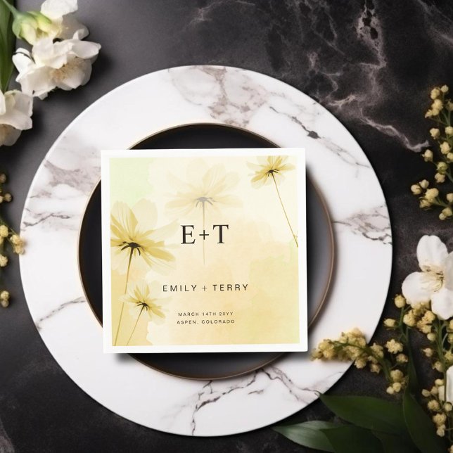 The Golden Hour Grace & Monogram Floral Wedding Napkin (Creator Uploaded)