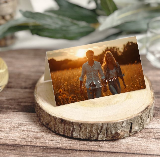 The Golden Hour Grace Photo Floral Wedding Folded Place Card (Creator Uploaded)