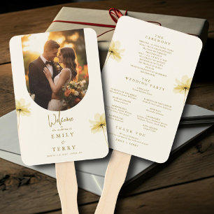The Golden Hour Grace Photo Floral Wedding Program Hand Fan