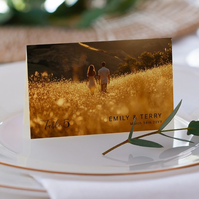 The Golden Hour Grace Photo & Floral Wedding Table Number (Creator Uploaded)