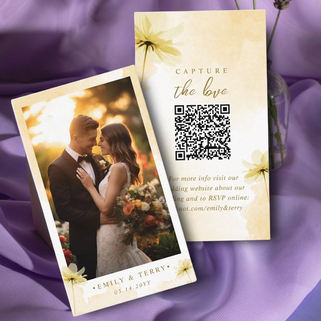 The Golden Hour Grace Photo QR Code Wedding RSVP Enclosure Card (Creator Uploaded)