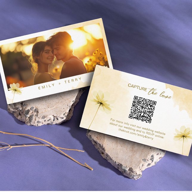 The Golden Hour Grace Photo QR Code Wedding RSVP Enclosure Card (Creator Uploaded)