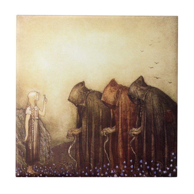 “The Golden Key” John Bauer Watercolor Tile (Front)