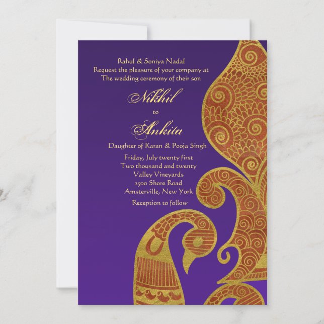 The Golden Swan Wedding Invitation (Front)