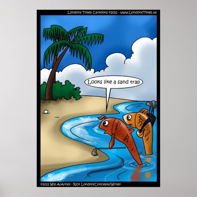 The Golfing Fish Funny Poster Prints (Front)