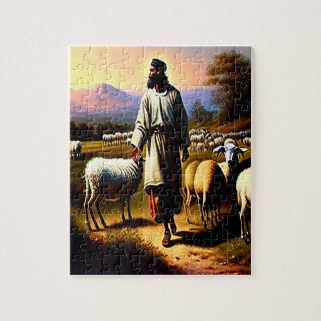 The Good Shepherd Black Christian Art Puzzle (Vertical)