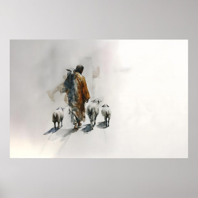 The Good Shepherd Landscape Jesus With Shee Poster (Front)