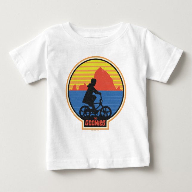 The Goonies Retro Mikey Riding Bike Graphic Baby T-Shirt (Front)