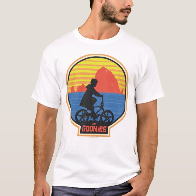 The Goonies Retro Mikey Riding Bike Graphic T-Shirt (Front)